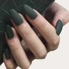 SHEIN 24pcs Mid-Length Almond Shaped Matte Deep Green Color Press On Nails