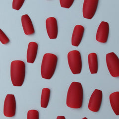 SHEIN 24pcs Short Coffin Red Matte Solid Press On Nails