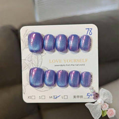 SHEIN 10 PCS Handmade Dream Aurora Cat's Eye Side Light Flashing Press On Nails