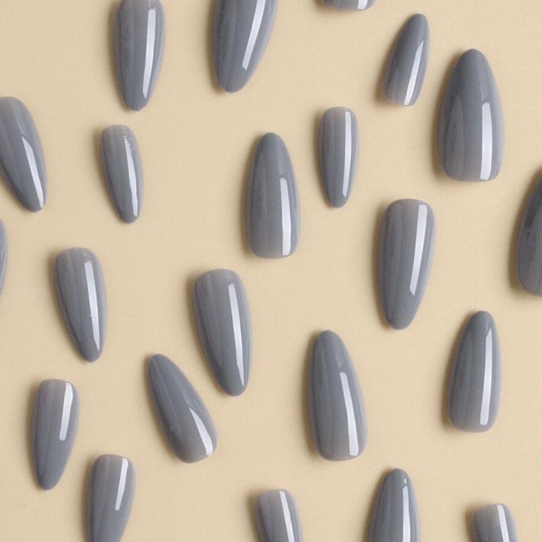 SHEIN 24pcs Long Almond Gray Color Press On Nails