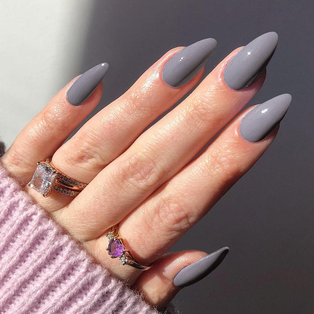 SHEIN 24pcs Long Almond Gray Color Press On Nails