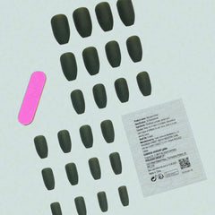 SHEIN 24pcs Mid-Length Almond Shaped Matte Deep Green Color Press On Nails