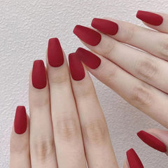 SHEIN 24pcs Short Coffin Red Matte Solid Press On Nails