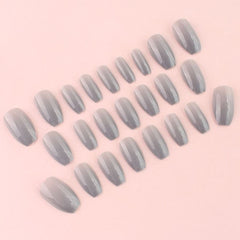 SHEIN 24pcs Short Coffin Solid Color Light Gray Press On Nails