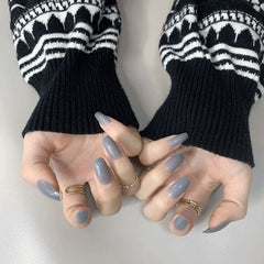 SHEIN 24pcs Short Coffin Solid Color Light Gray Press On Nails