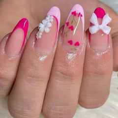 SHEIN Almond Pink French Bows & Flowers Press On Nails