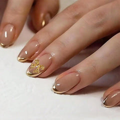 SHEIN Glossy Pink & Golden French Press On Nails
