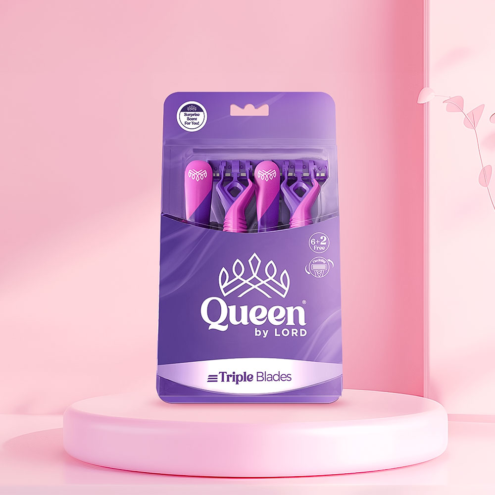 Queen Triple Blades Disposable Razors, 6+2 free - Purple