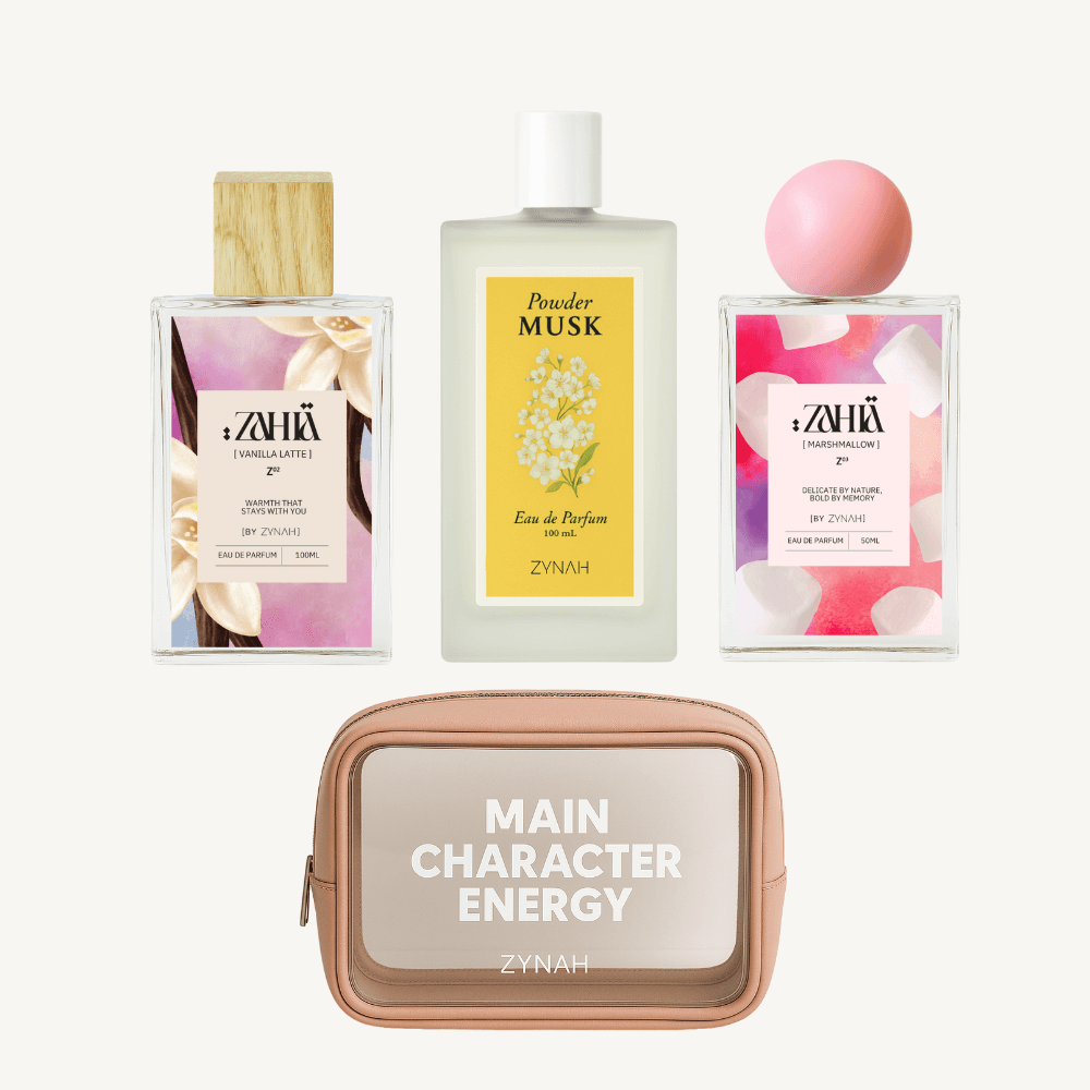 Perfume Trio & Makeup Pouch: Powder Musk, Vanilla Latte, Marshmallow